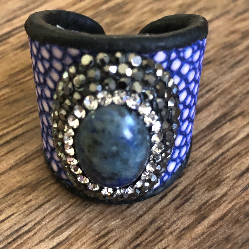Natural Lapis Lazuli leather ring